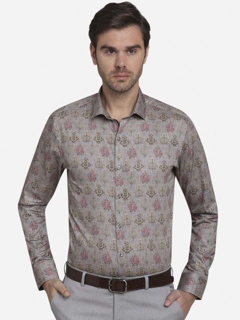 

JB STUDIO Men Grey Slim Fit Printed Cotton Formal Shirt