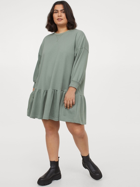 

H&M Women Sustainable Green Solid Drop-Waist Dress
