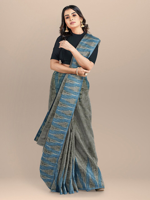 

BharatSthali Grey & Black Pure Cotton Woven Design Sambalpuri Saree