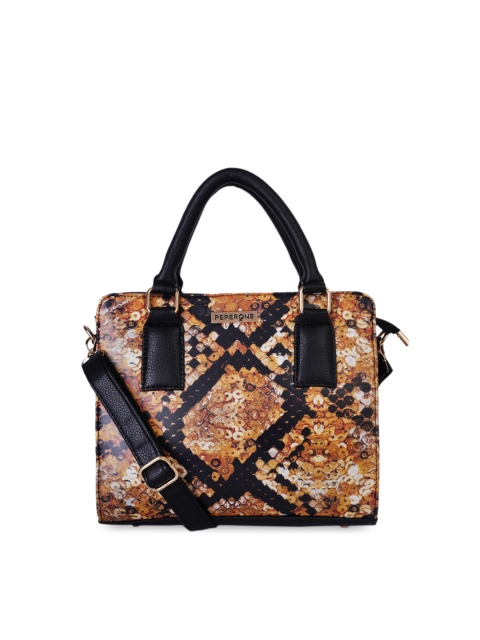 Peperone Black & Beige Printed Handheld Bag