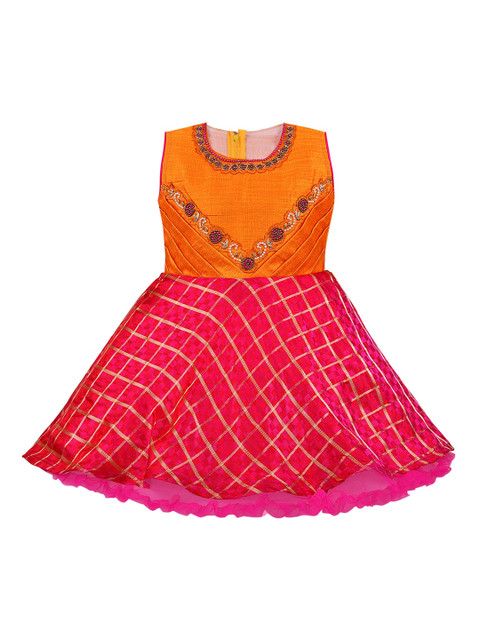 

Wish Karo Girls Orange Printed Fit and Flare Dress