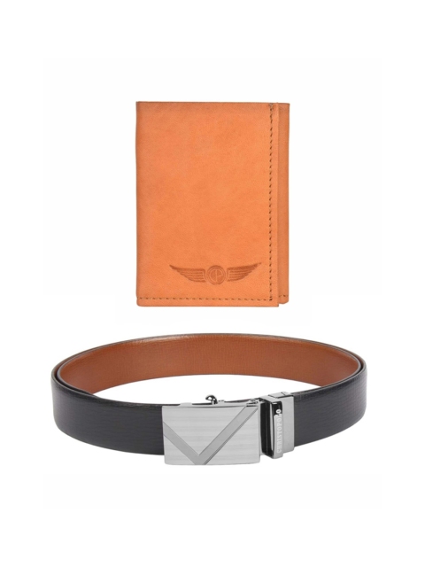 

CHRISTOPOLO Men Leather Wallet & Reversible Belt Accessory Gift Set, Tan