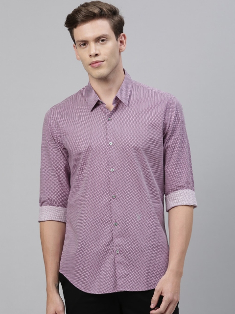

RARE RABBIT Men Mauve & Off-White Tailored Fit Printed Casual Shirt
