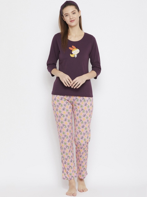 

Clovia Women Purple & Pink Graphic Printed Night Suit