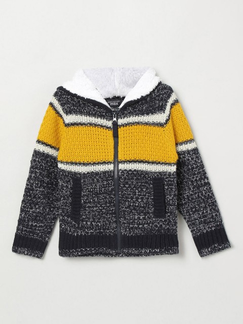 

max Boys Grey & Yellow Colourblocked Pullover Sweater