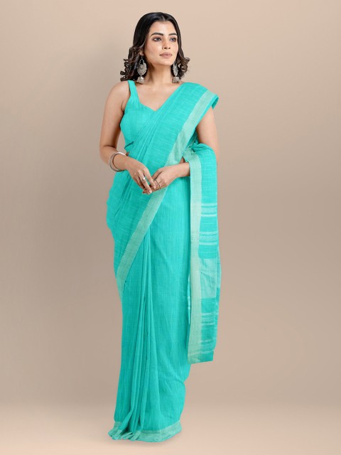 

BharatSthali Turquoise Blue Pure Cotton Solid Mangalagiri Handloom Saree