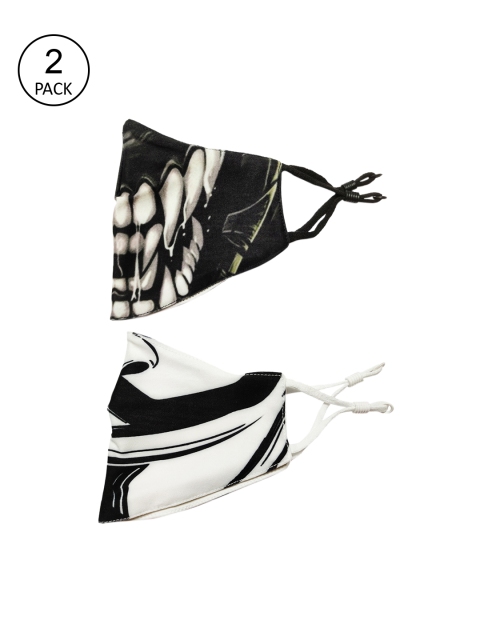 

TREEMODA Men Pack Of 2 Black & White Printed 3-Ply Reusable Cloth Masks