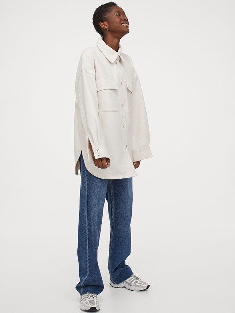 

H&M Women White Solid Shirt Jacket