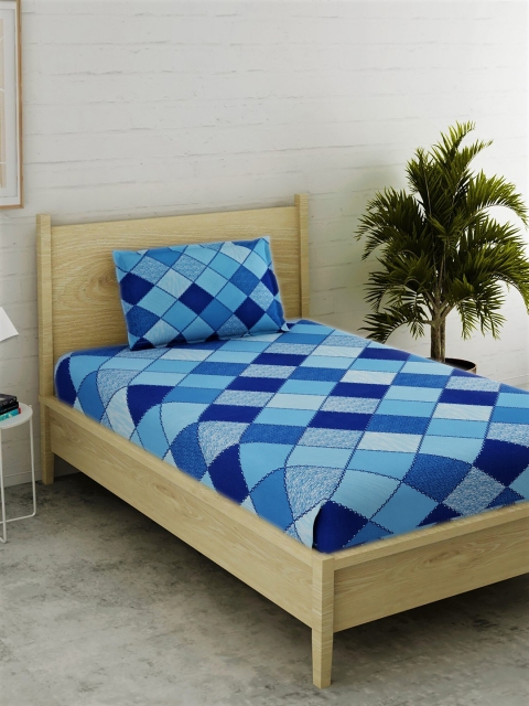 

EverHOME Blue & White Geometric 144 TC Cotton 1 Single Bedsheet with 1 Pillow Covers