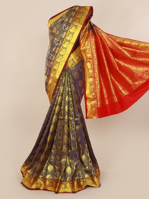 

Pothys Blue & Orange Pure Silk Woven Design Kanjeevaram Saree