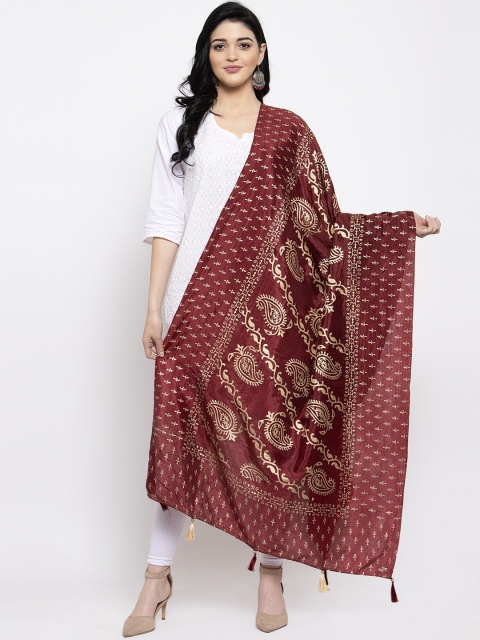

Clora Creation Maroon & Gold-Toned Printed Dupatta