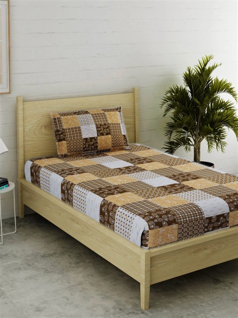 

EverHOME Brown & Beige Ethnic Motifs 144 TC Cotton 1 Single Bedsheet with 1 Pillow Covers
