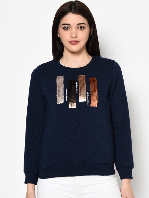 

Miss Grace Women Navy Blue Embellished Sweatshirt