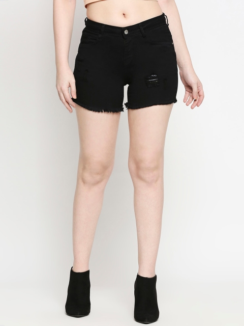 

Kraus Jeans Women Black Solid Skinny Fit Denim Shorts