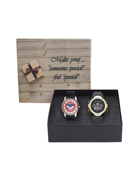 

Fantasy World Unisex Kids Pack Of 2 Analogue Watch Combo FWGiftset110-008-BK-YS-02-YL, Red
