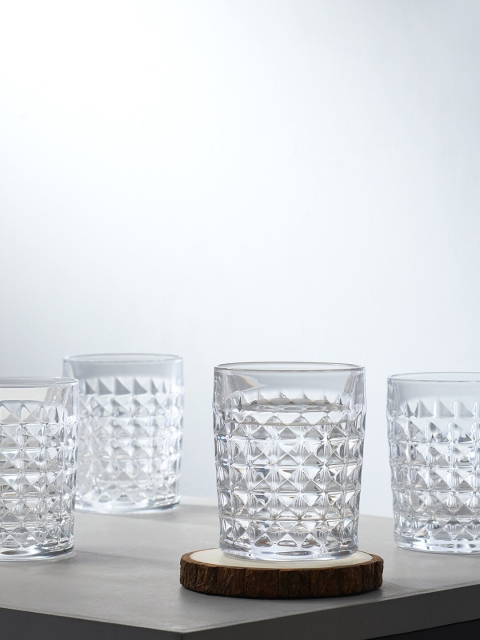 

Pure Home and Living Set of 4 Transparent Diamond Emboss Designed Whiskey Glasses