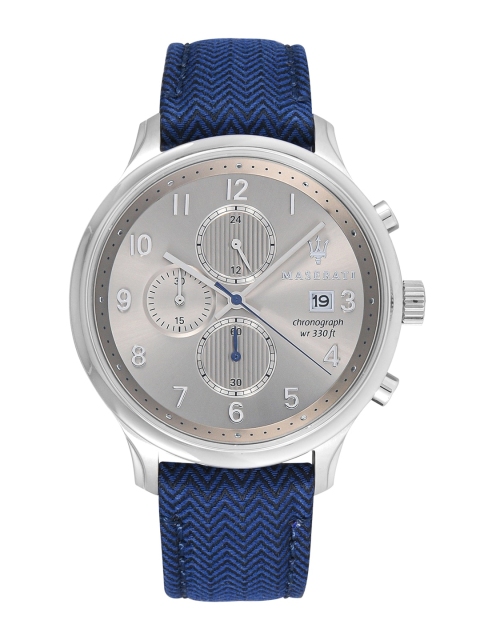 

Maserati Men Silver-Toned & Blue Leather Chronograph Watch R8871636004