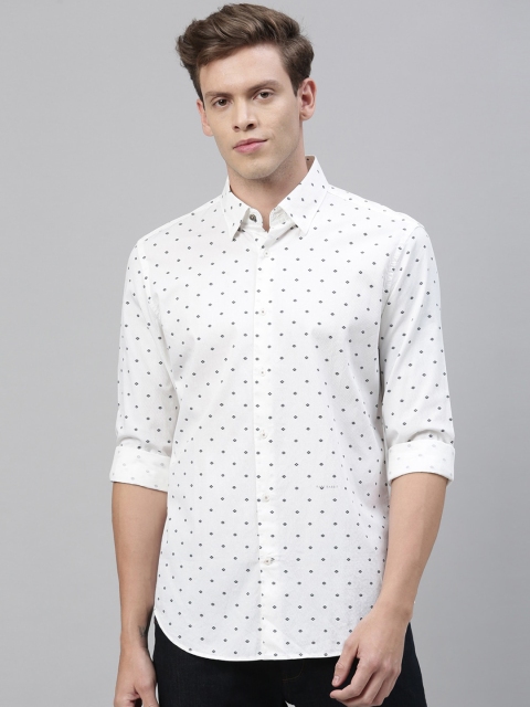 

RARE RABBIT Men White Tailored Fit Printed Casual Shirt