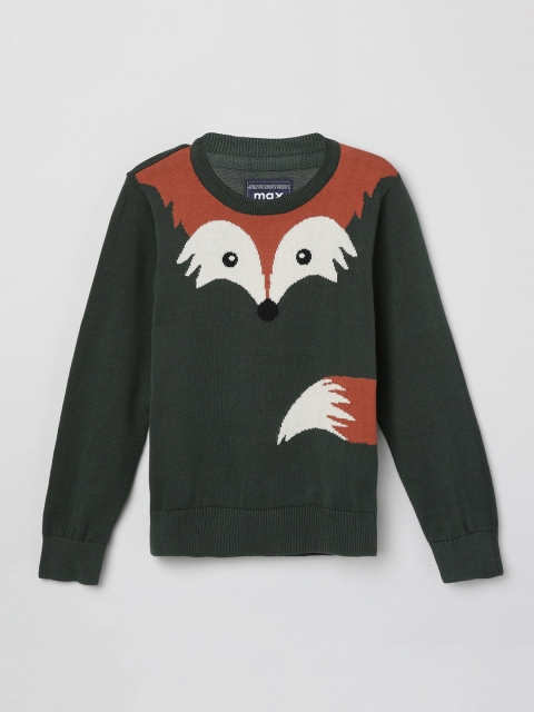 

max Boys Green & Off-White Printed Pullover Sweater