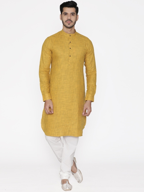 

Manyavar Men Mustard Yellow Woven Design Straight Kurta