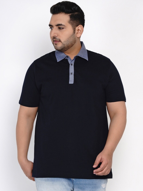 

Santonio Men Plus Size Navy Blue Solid Polo Collar T-shirt