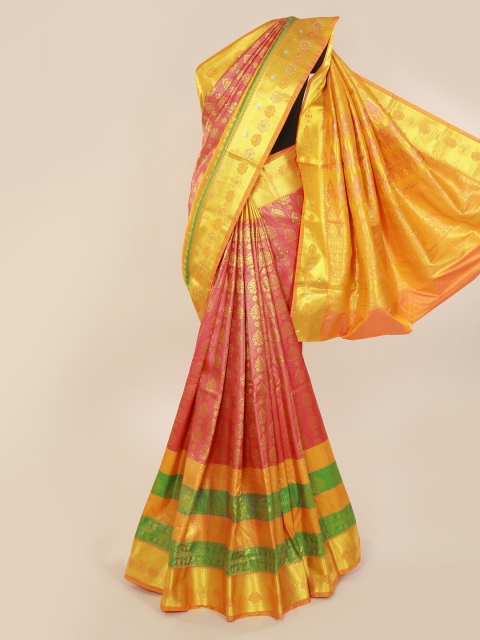 

Pothys Pink & Gold-Toned Pure Silk Woven Design Kanjeevaram Saree with Zari Border
