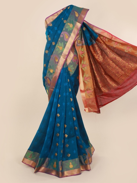 

Pothys Blue & Gold-Toned Silk Cotton Woven Design Saree