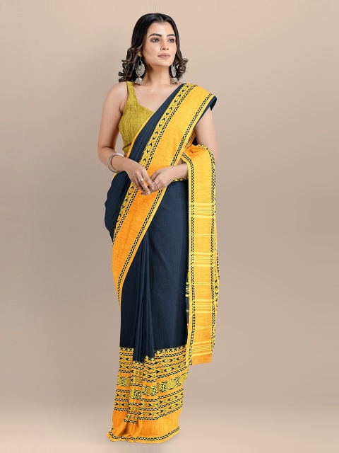 

BharatSthali Blue & Yellow Pure Cotton Woven Design Sambalpuri Handloom Saree