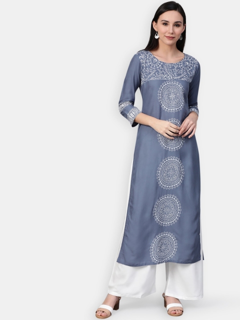 

Jompers Women Grey & White Printed A-Line Kurta