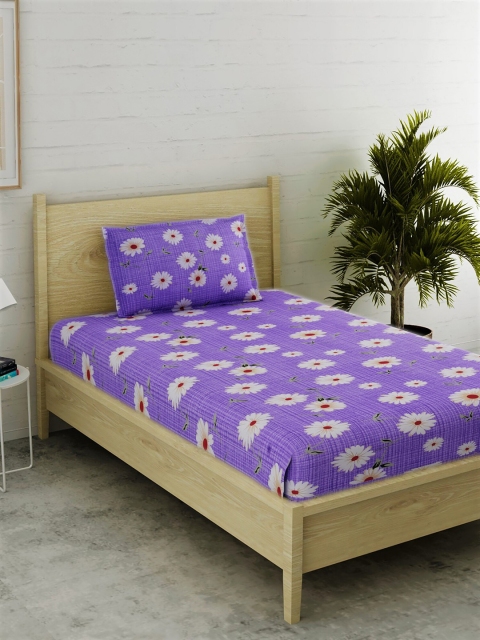 

EverHOME Purple & White Floral 144 TC Cotton 1 Single Bedsheet with 1 Pillow Covers
