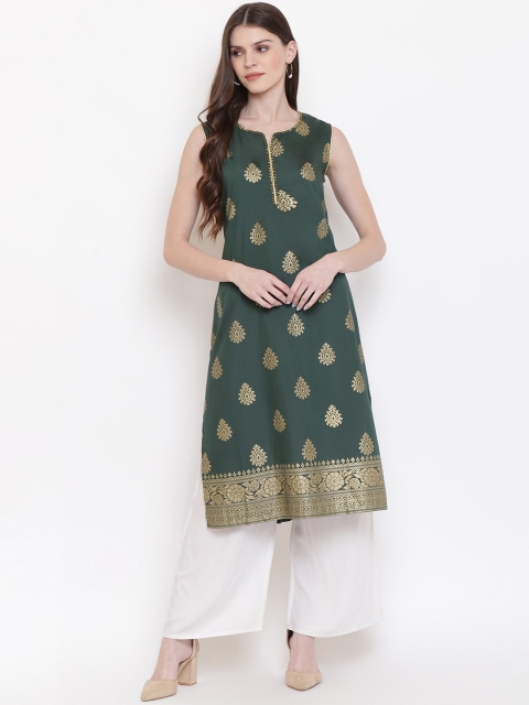 

Napra Women Green Woven Design Straight Kurta