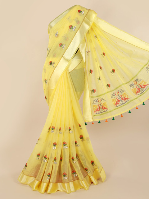 

Pothys Yellow Embroidered Pure Cotton Saree