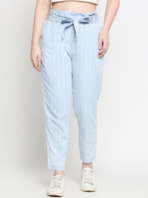 

Kraus Jeans Women Blue Slim Fit Striped Regular Trousers