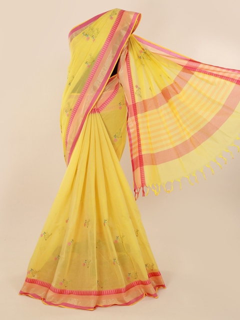 

Pothys Yellow & Pink Pure Cotton Embroidered Saree