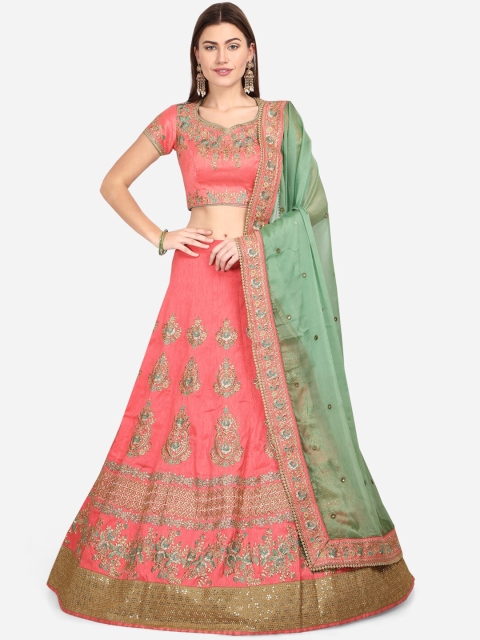 

NAKKASHI Peach-Coloured Semi-Stitched Lehenga & Blouse with Dupatta