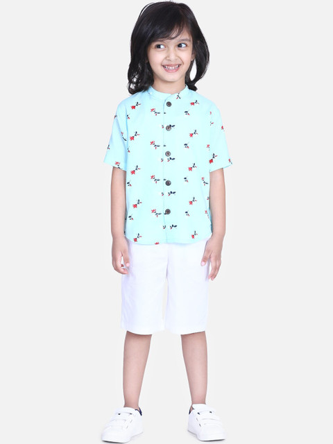 

Cutiekins Boys Turquoise Blue & White Printed Shirt with Shorts