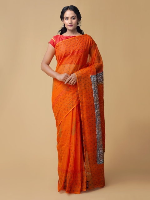 

Unnati Silks Orange Pure Cotton Printed Bandhani Saree