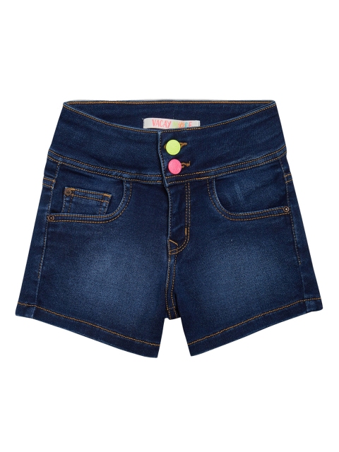 

VITAMINS Girls Navy Blue Solid Denim Shorts