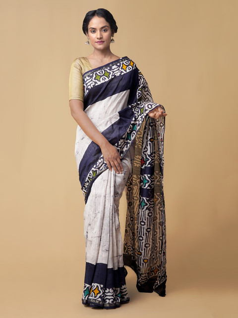 

Unnati Silks Blue Silk Cotton Dyed Chanderi Saree