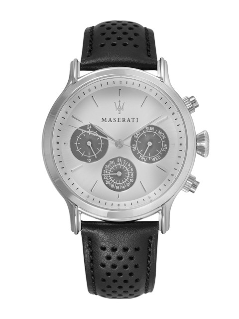 

Maserati Men Silver-Toned & Black Leather Chronograph Watch R8851118009