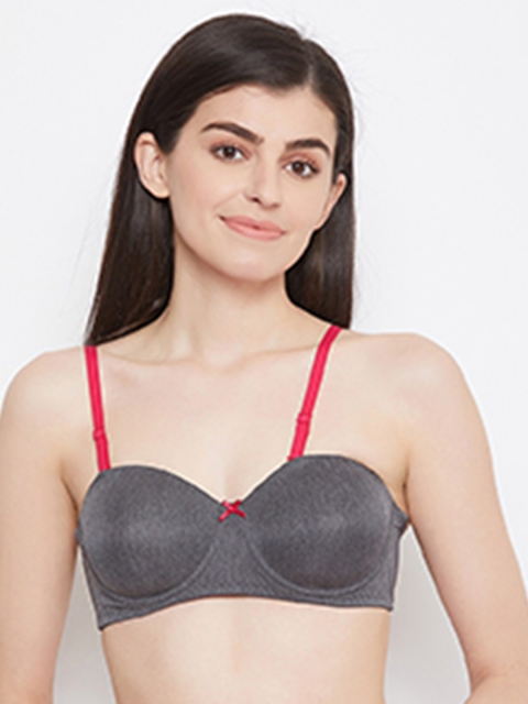 

Clovia Grey & Red Solid Underwired Lightly Padded Balconette Bra BR2107P0532B