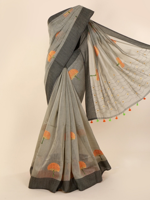 

Pothys Grey Embroidered Pure Cotton Saree