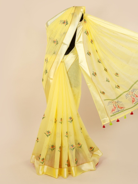 

Pothys Yellow Embroidered Pure Cotton Saree