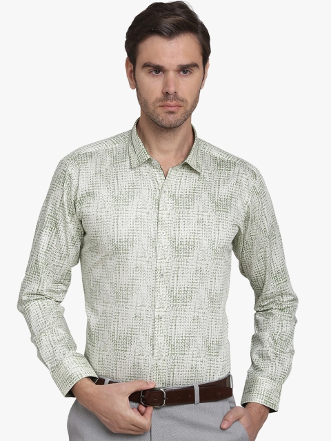

JB STUDIO Men Cream-Coloured & Green Slim Fit Printed Casual Shirt