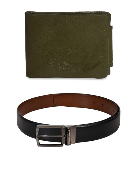 

CHRISTOPOLO Men Black & Brown Solid Reversible Leather Belt With Wallet