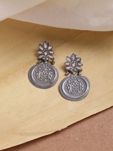 

ADORN by Nikita Ladiwala Silver-Toned Floral Drop Earrings