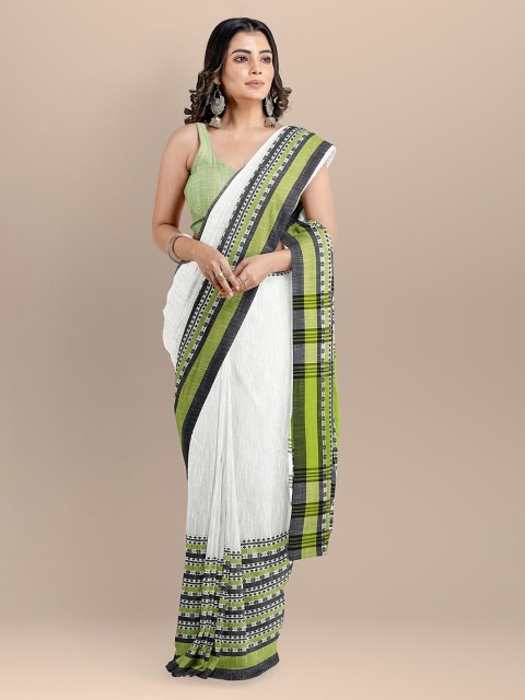 

BharatSthali White & Green Pure Cotton Woven Design Sambalpuri Handloom Saree