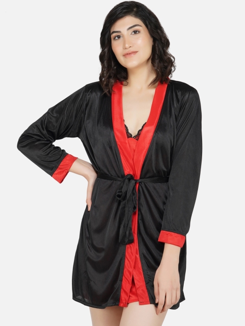 

PHWOAR Red & Black Solid Nightdress Pack of 2
