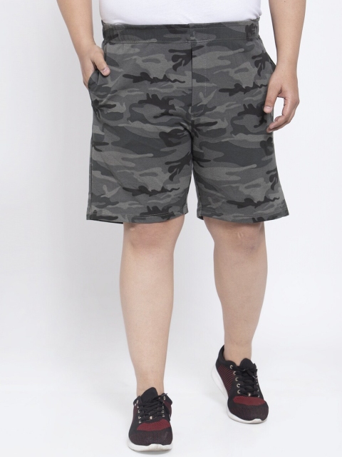 

plusS Men Grey Camouflage Printed Regular Fit Cotton Shorts