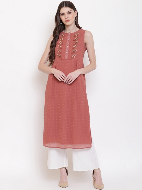 

Napra Women Beige Embroidered Straight Kurta